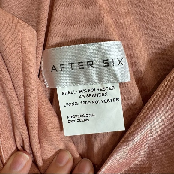 AFTER SIX SATIN FAUX WRAP MIDI DRESS WITH DRAPED TULIP SKIRT Size 8 Desert Rose - Picture 9 of 10